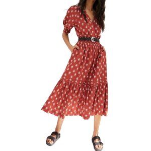 Anthropologie Womens Felipa Tiered Ruffle Midi Dress Red XS Boho